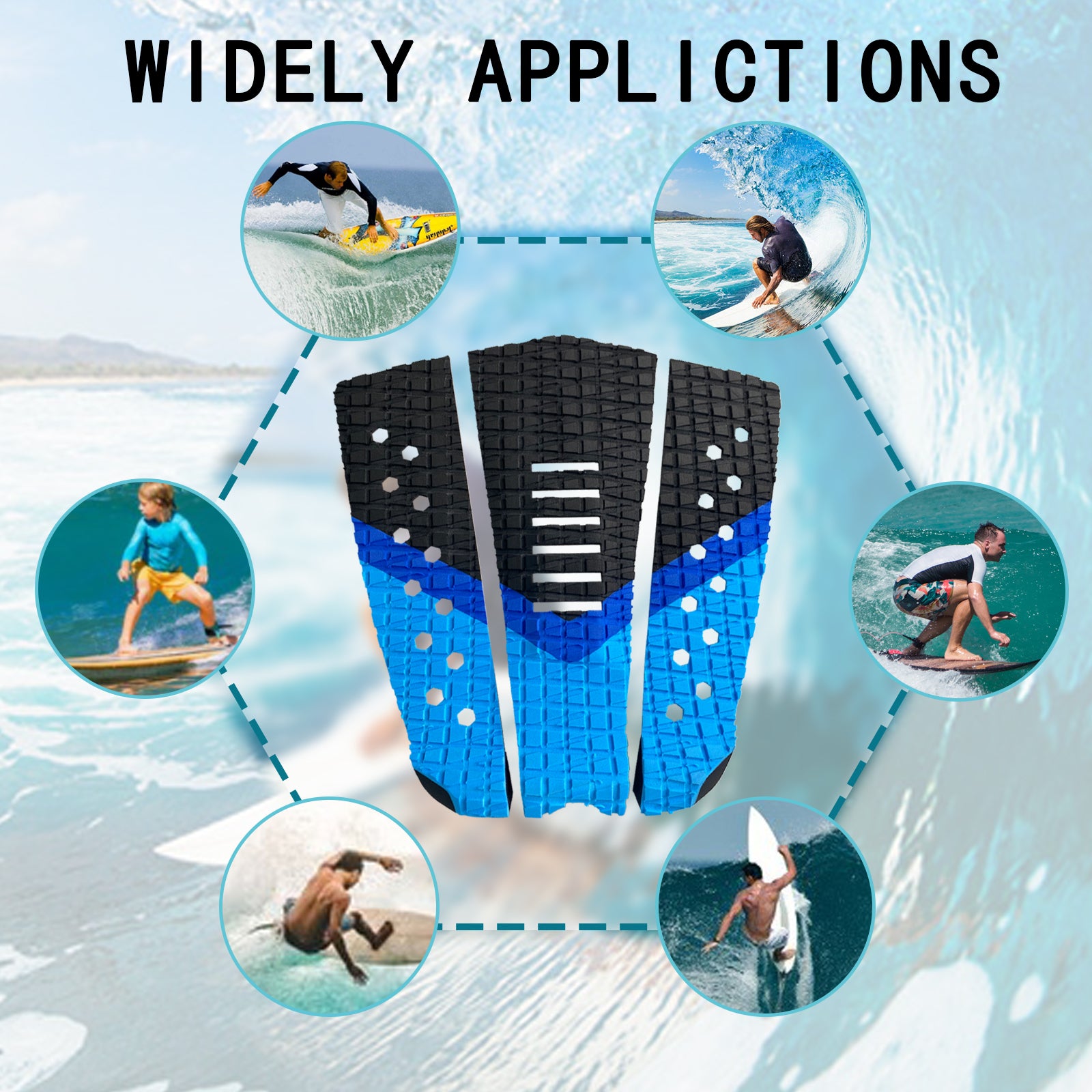 Surf Pad EVA Surfboard SUP Pads Black Foot Traction Surf Pads 3M Wholesale Surfboard Foot Tail Pads  Hzchione   