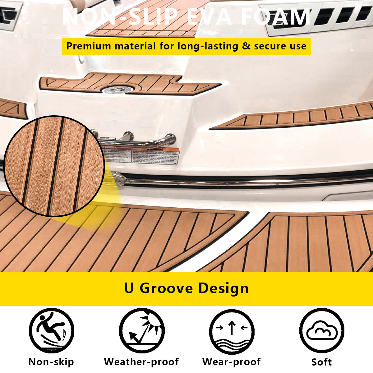 Hzchione Sea deck Marine Flooring Traction Pad EVA Foam Boat Decking For Yacht Jet SKI RV Golf Cart Pool Ramp Stairs  Hzchione   