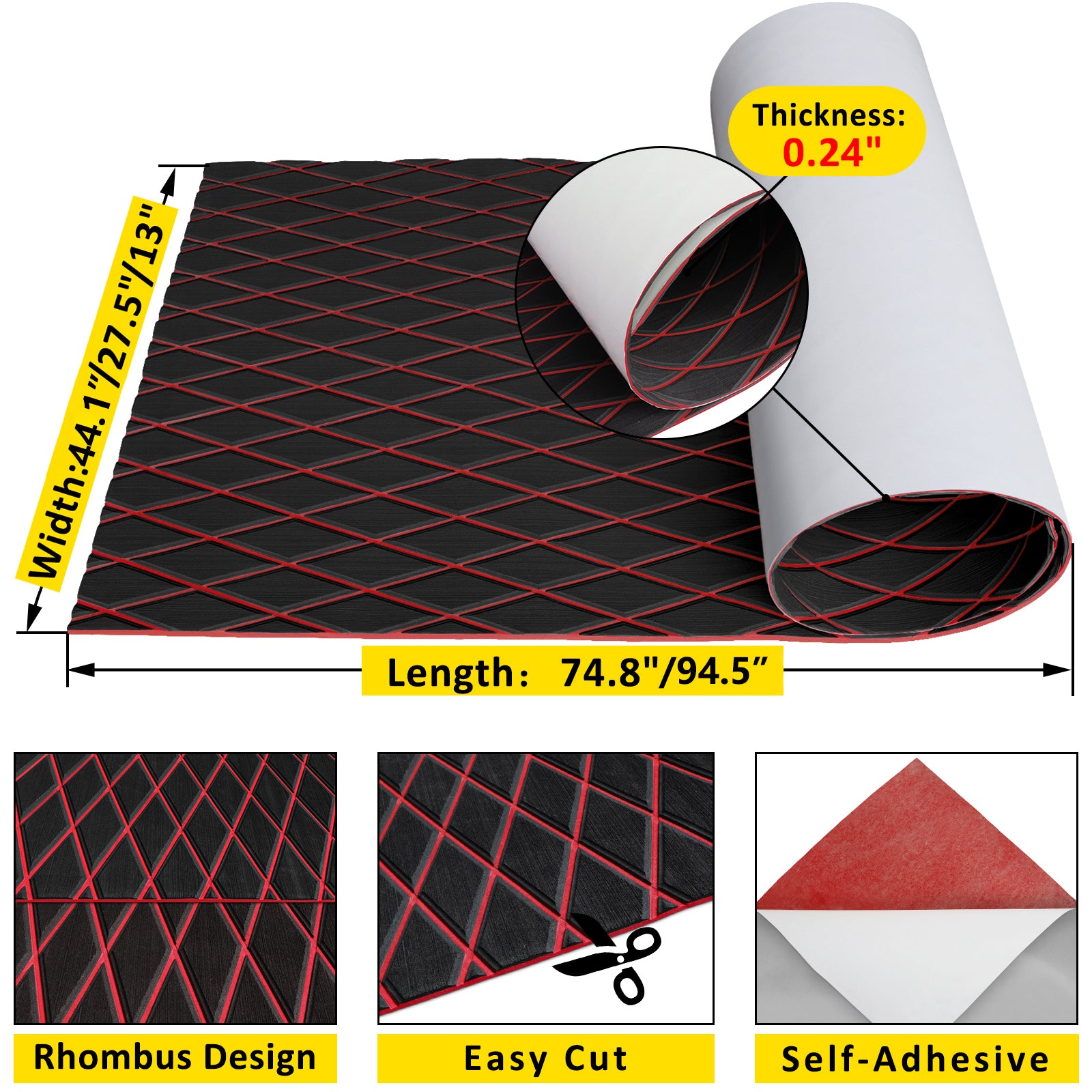Hzchione EVA Foam Boat Flooring Diamond Pattern Deck Mats 6mm Non-Slip Faux Teak Marine Floor Mats for Yacht Motorboat RV Golf Cart Pool Cooler Top 74.81" x 27.56"  Hzchione   