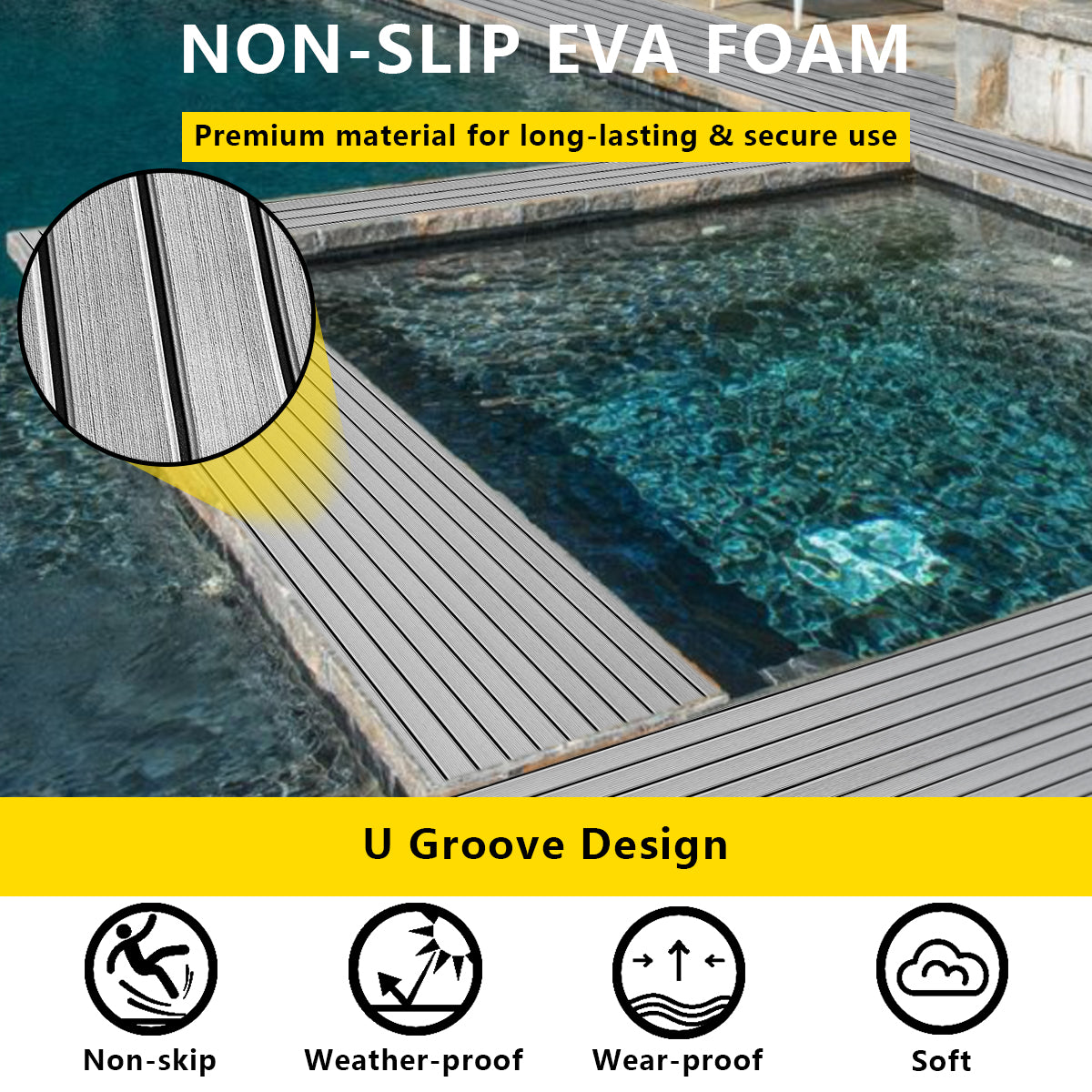 Hzchione Sea Deck Boat Flooring Hydro Turf EVA Yacht Traction Pad For Yacht Jet SKI RV Golf Cart Pool Ramp Stairs  Hzchione   