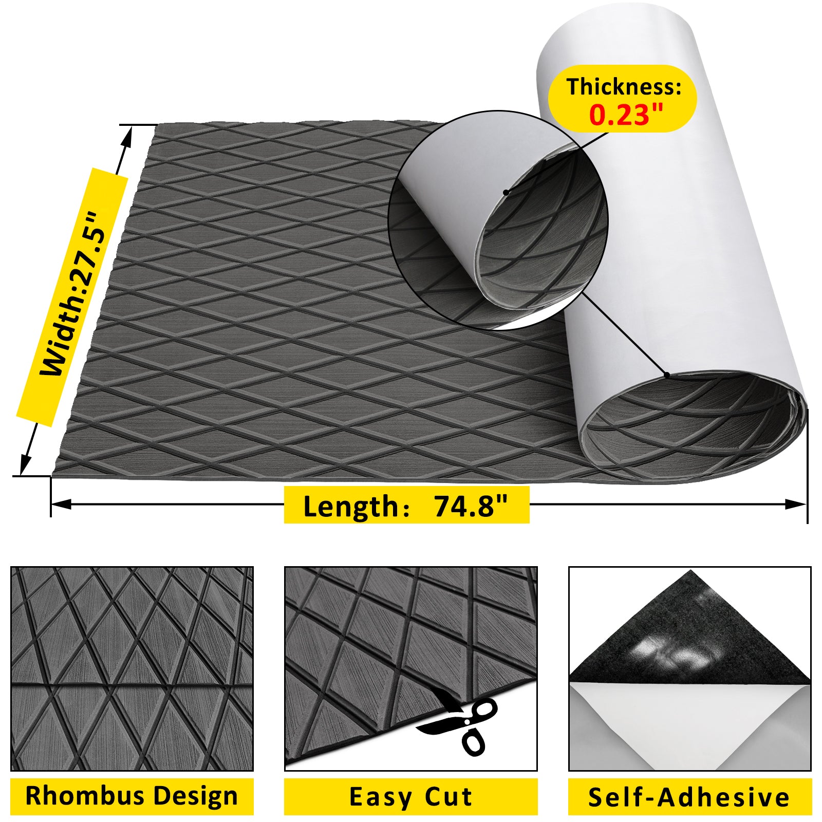 Hzchione 74.81"x27.56" Diamond EVA Foam Boat Decking Traction Pad For Yacht RV Golf Cart Pool Ramp  Hzchione   