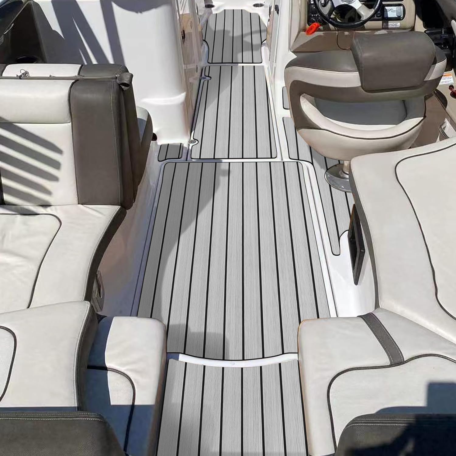 Hzchione Boat Flooring EVA Foam  H-Groove Slots Self-Adhesive Anti Slip Mats Roll Sheet Light Gray Black For Yacht RV Golf Cart Pool Cooler Top  Hzchione   