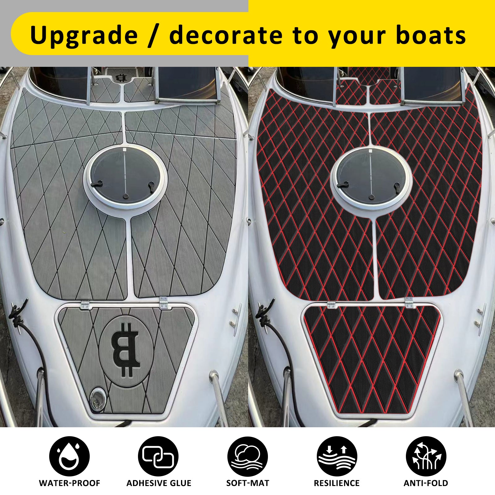 Hzchione EVA Foam Boat Flooring Diamond Pattern Deck Mats 6mm Non-Slip Faux Teak Marine Floor Mats for Yacht Motorboat RV Golf Cart Pool Cooler Top 74.81" x 27.56"  Hzchione   