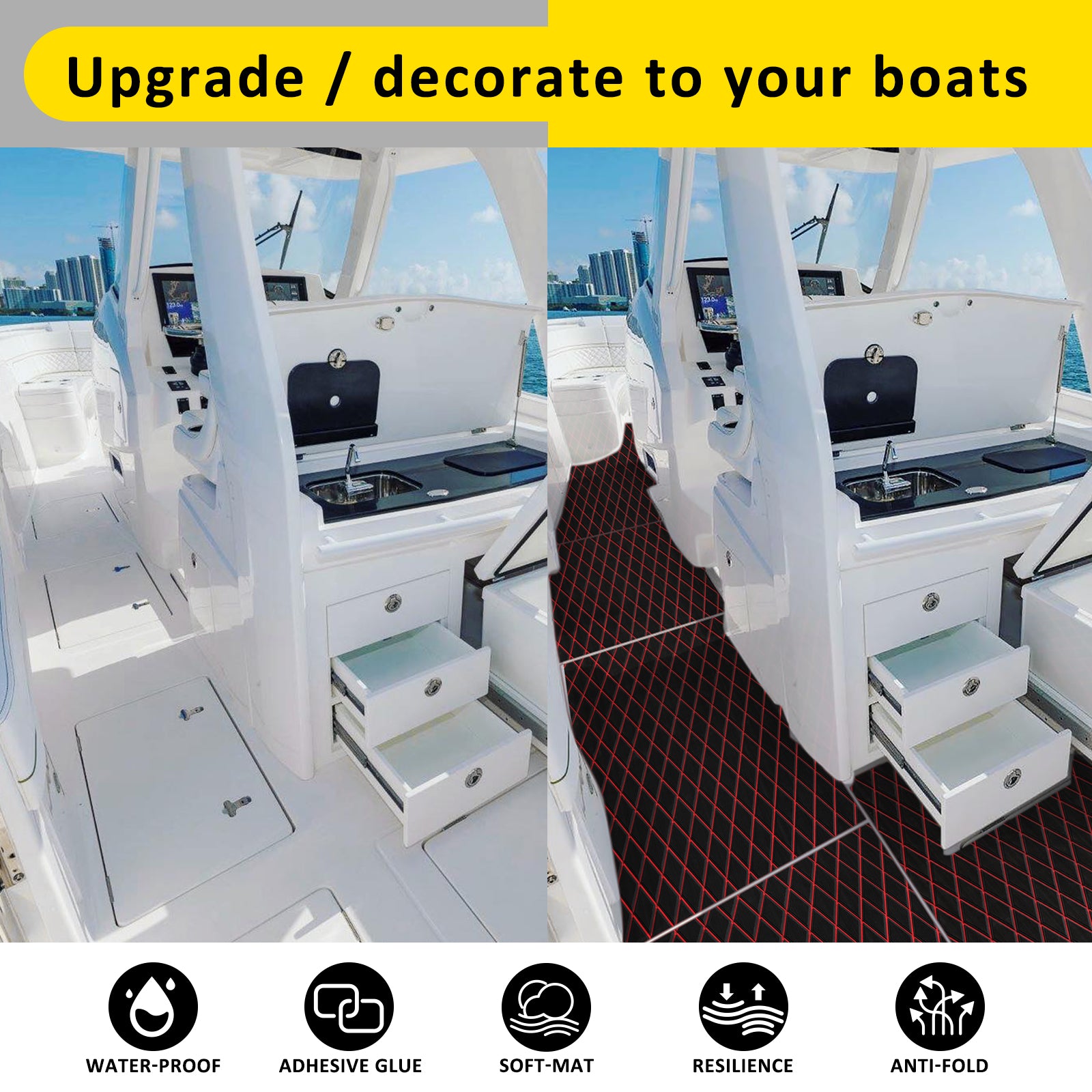 Hzchione EVA Foam Boat Flooring Diamond Pattern Deck Mats 6mm Non-Slip Faux Teak Marine Floor Mats for Yacht Motorboat RV Golf Cart Pool Cooler Top 74.81" x 27.56"  Hzchione   