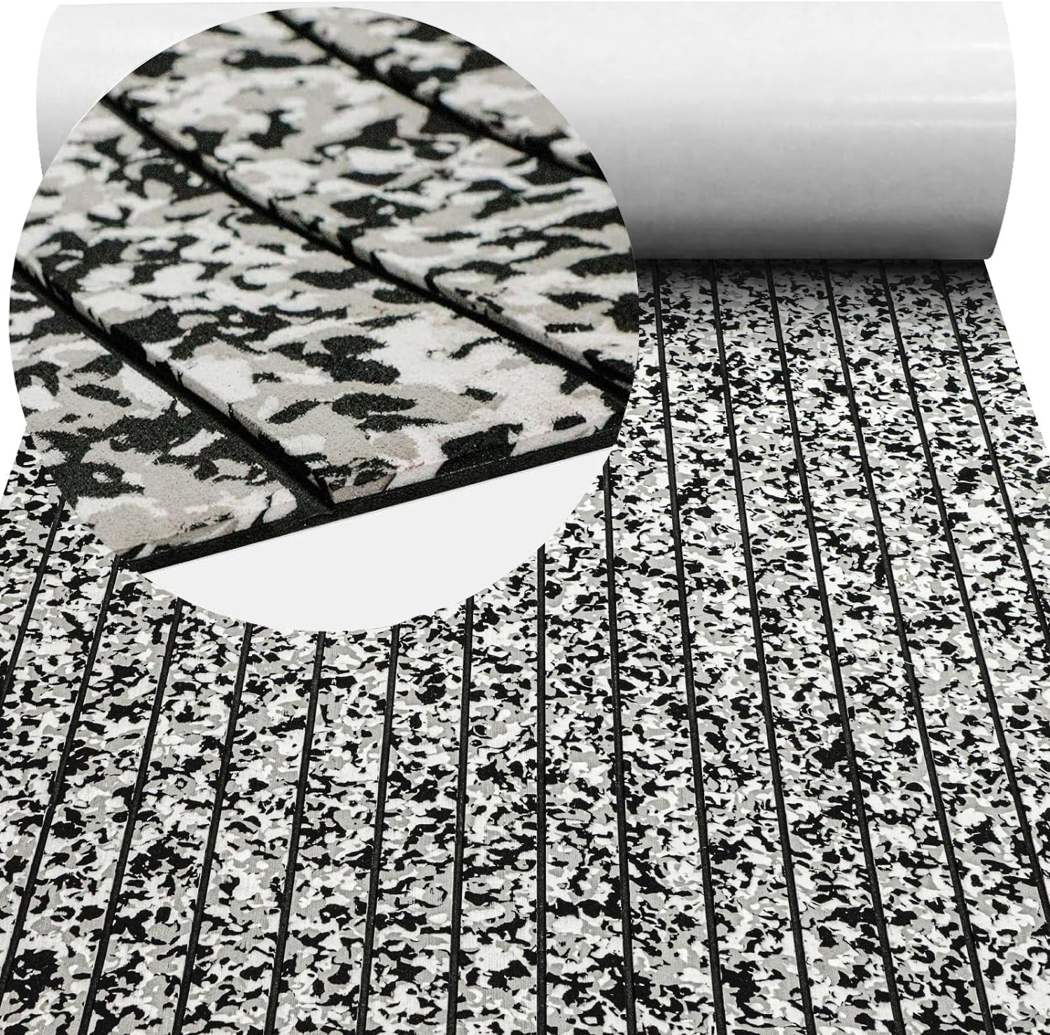 Hzchione Boat Flooring EVA Foam  H-Groove Slots Self-Adhesive Anti Slip Mats Roll Sheet Light Gray Black For Yacht RV Golf Cart Pool Cooler Top  Hzchione 47.3"*16.2" Snow + Black 