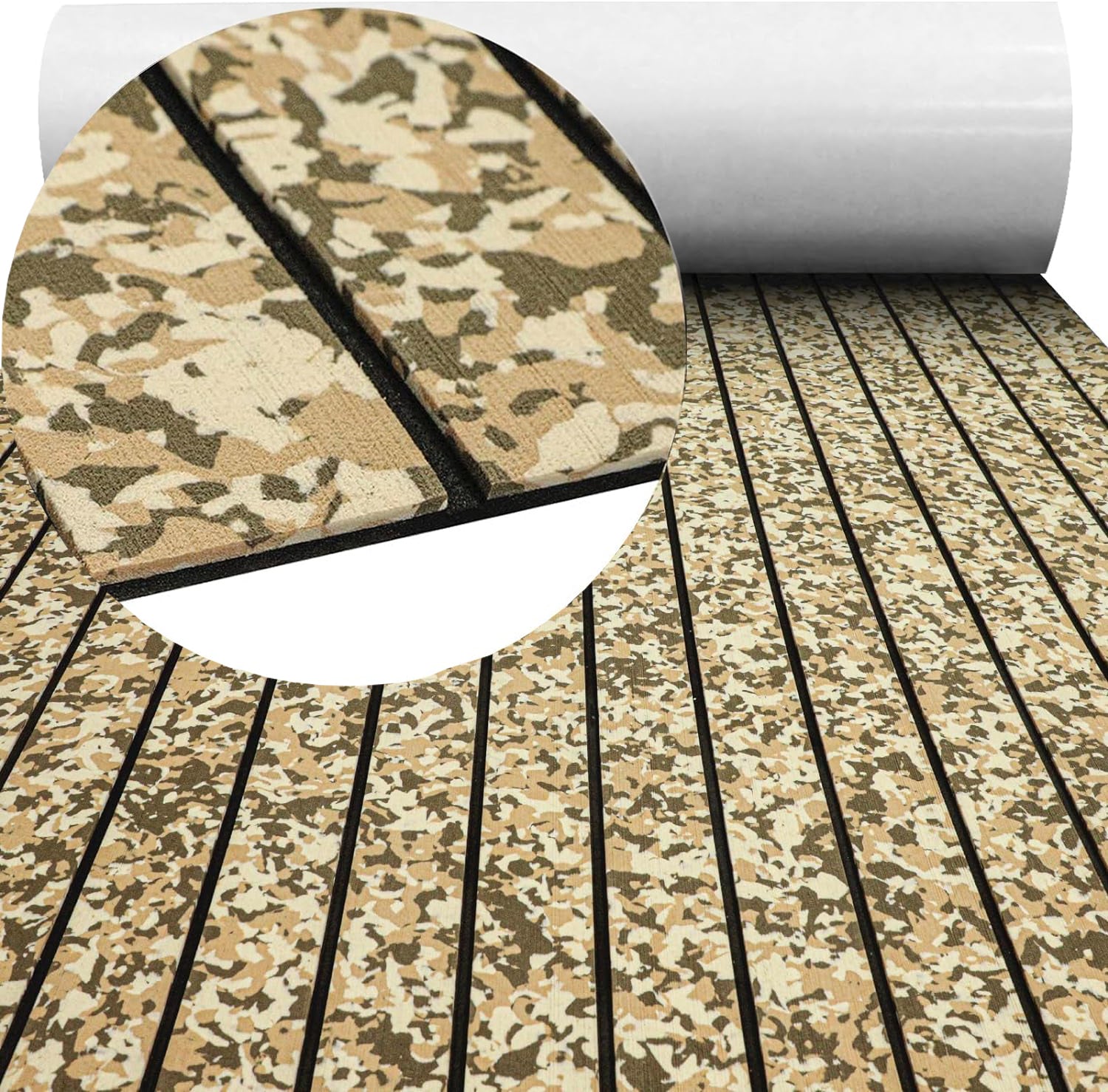 Hzchione Boat Flooring EVA Foam  H-Groove Slots Self-Adhesive Anti Slip Mats Roll Sheet Light Gray Black For Yacht RV Golf Cart Pool Cooler Top  Hzchione 47.3"*16.2" Desert + Black 