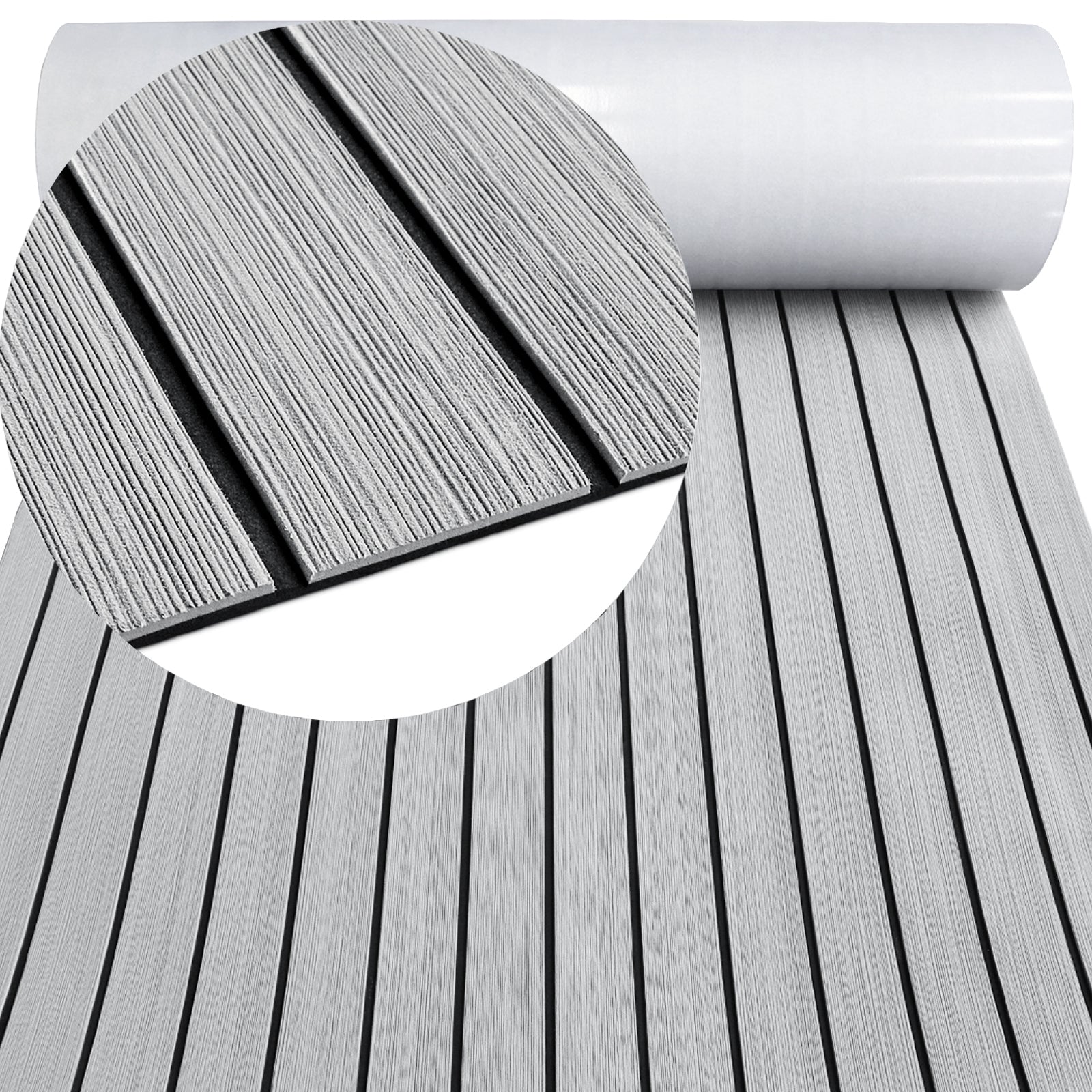 Hzchione Boat Flooring EVA Foam  H-Groove Slots Self-Adhesive Anti Slip Mats Roll Sheet Light Gray Black For Yacht RV Golf Cart Pool Cooler Top  Hzchione 47.3"*16.2" Light Gray + Black 