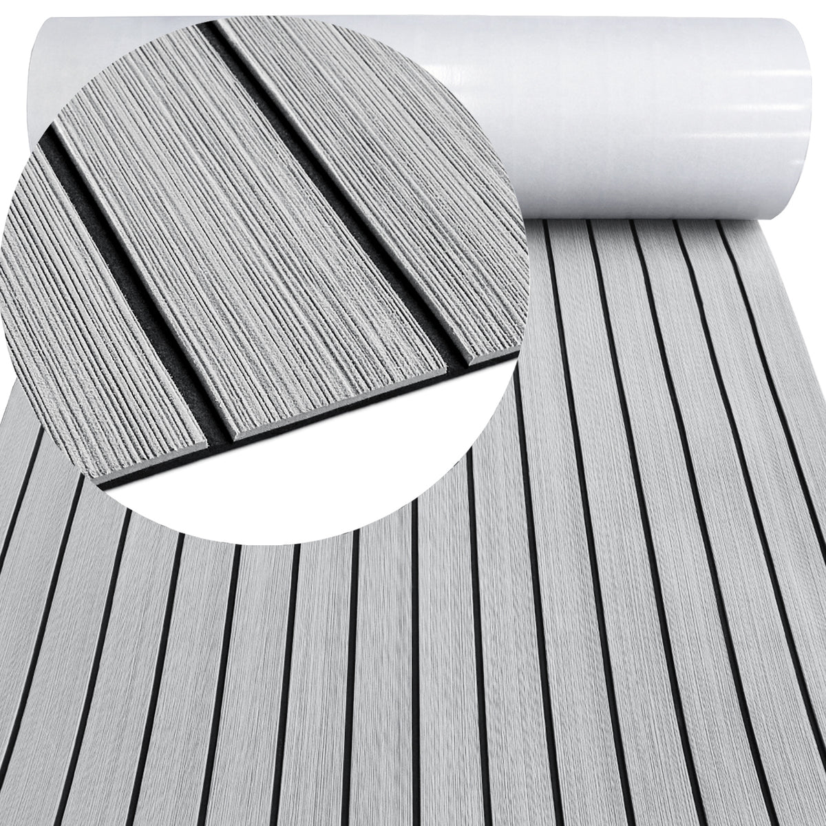 Hzchione Boat Flooring EVA Foam  H-Groove Slots Self-Adhesive Anti Slip Mats Roll Sheet Light Gray Black For Yacht RV Golf Cart Pool Cooler Top  Hzchione 47.3"*16.2" Light Gray + Black 