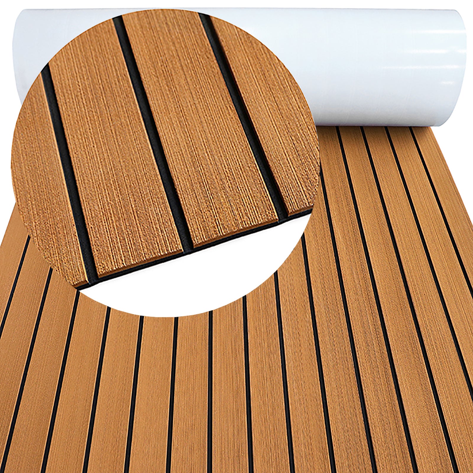 Hzchione Boat Flooring EVA Foam  H-Groove Slots Self-Adhesive Anti Slip Mats Roll Sheet Light Gray Black For Yacht RV Golf Cart Pool Cooler Top  Hzchione 47.3"*16.2" Brown + Black 
