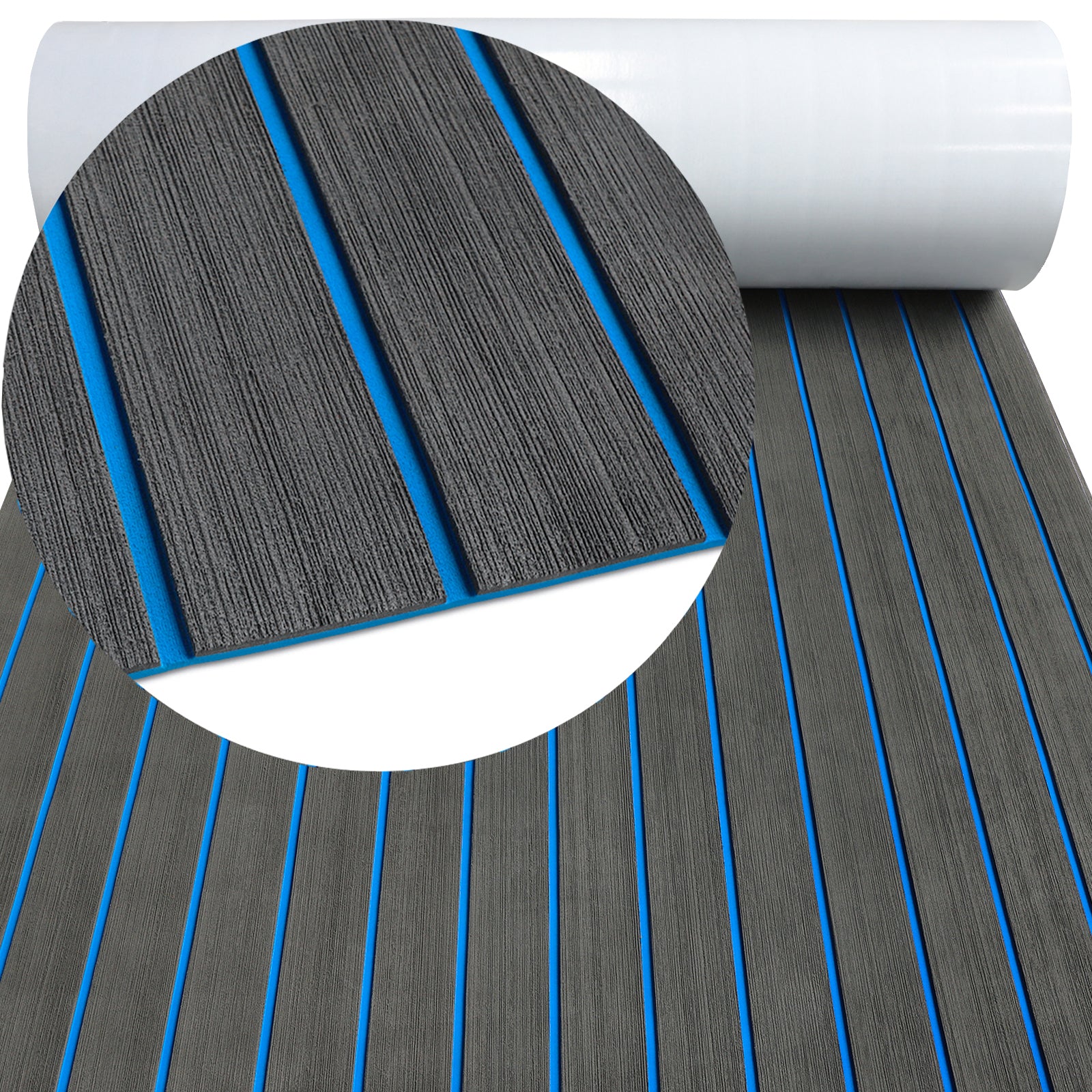 Hzchione Boat Flooring EVA Foam  H-Groove Slots Self-Adhesive Anti Slip Mats Roll Sheet Light Gray Black For Yacht RV Golf Cart Pool Cooler Top  Hzchione 47.3"*16.2" Dark Gray + Blue 