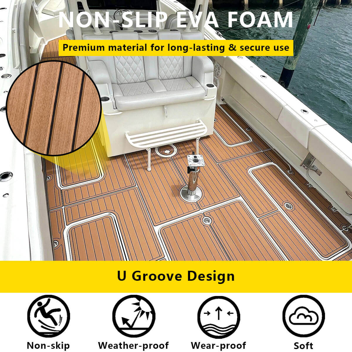 Hzchione Faux Teak Eva Foam Boat Flooring U-Groove Large Size Sheet Material Hzchione