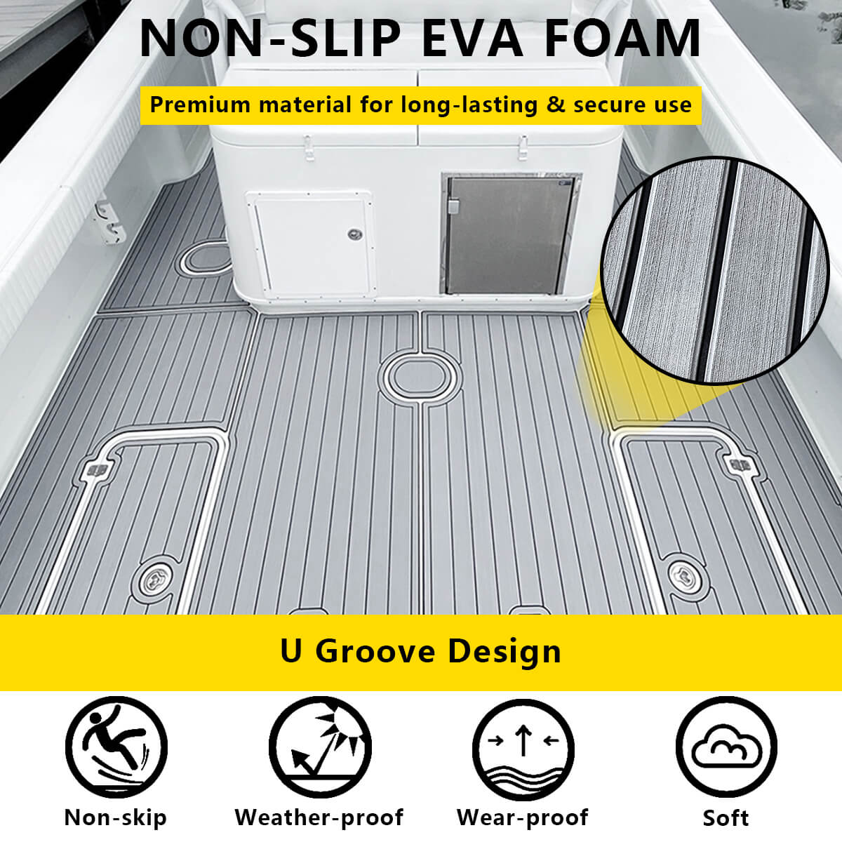 Hzchione Faux Teak Eva Foam Boat Flooring U-Groove Large Size Sheet Material Hzchione